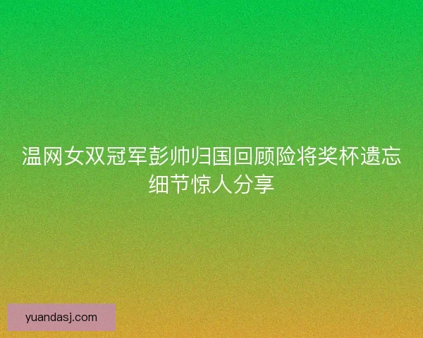 温网女双冠军彭帅归国回顾险将奖杯遗忘细节惊人分享